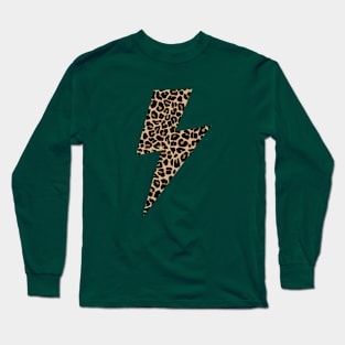 Leopard Print on Lightning Bolt Design Long Sleeve T-Shirt